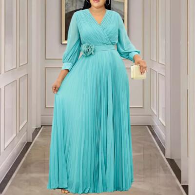 China Long Sleeve Long Sleeve Dresses Pleated A Line Slim Fit Plus Size 4XL 5XL Dress Evening Party Birthday for sale