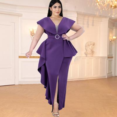 China Plus Size Women Dry Cleaning V-Neck Ruffle Patchwork Beaded Elegant Cocktail Maxi Dress for sale