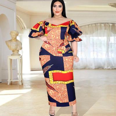 China Viable V-Neckline Summer Breath Sleeves Maxi ONTINVA Printed Africa Women Party Dress for sale