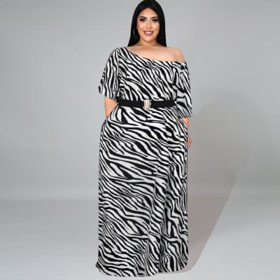 China Sustainable Women Printed Dress Zebra Stripe Long With Waist Belt Short Sleeve Dresses Casual Outfits for sale