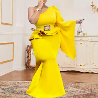 China Viable Tops And One Shoulder Skirts Plus Size Yellow 2 Piece Set Birthday Party Wear New for sale