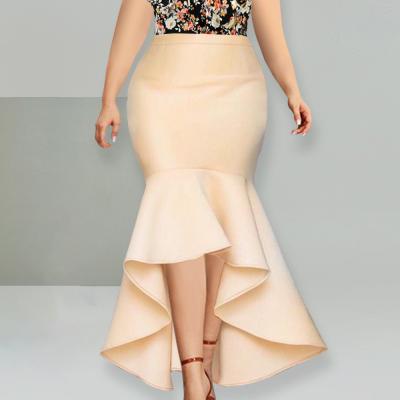 China Viable Plus Size Women High Waist Ruffles Elegant Asymmetrical Wrap Cocktail Midi Skirt for sale