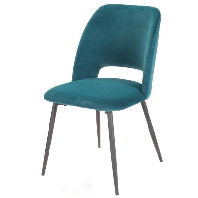 China Industrial dining blue pink dining chair velvet fabric upholstered steel metal chair restaurant room furniture with 4 legs for sale