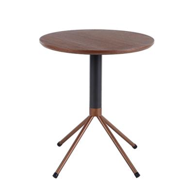 China Modern rustic round top+metal glass legs veneer density board and side metal end coffee table for sale