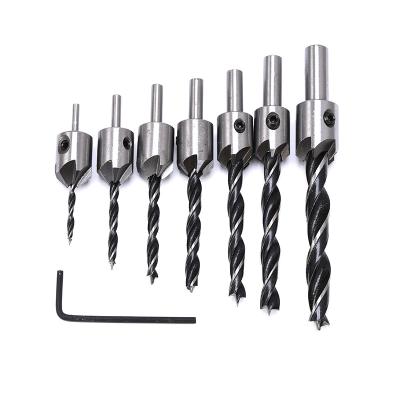 China 7+1pcs Hot New Products Woodworking Drill Bit Counterbore Countersink Woodworking Three Point Drill for sale