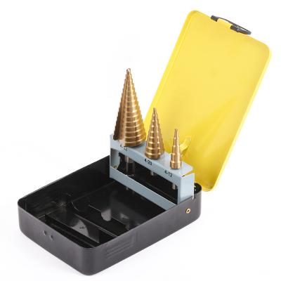 China Other online store hot selling bit set three pieces of step drills in iron box for iron sheet for sale