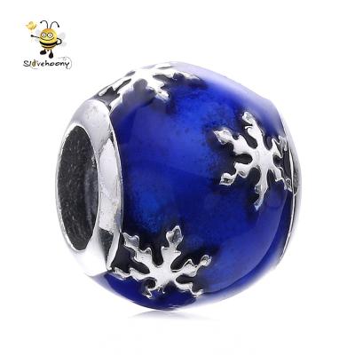 China Charms For Jewelry Making Christmas Gift Winter Lucky Snowflake Charm Bead Fit Blue For Original Snake Bracelet 925 Sterling Silver Bead For DIY Jewelry for sale