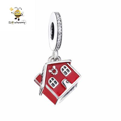 China Christmas Gift Red Enamel Cozy House Charms Beads Fits For Bracelets 925 Sterling Silver Charms DIY Jewelry Making for sale