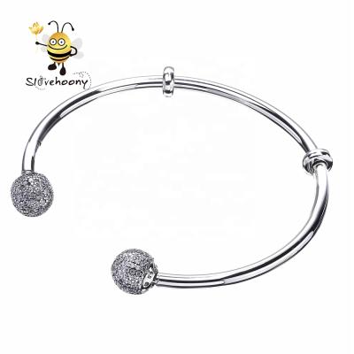 China Cute Unique 2019 New Moment Open Bangle Bracelet For Women 925 Sterling Silver CZ Paved Stone Open Bangle For Bead DIY Jewelry for sale