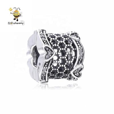 China 925 Sterling Silver Crystal Beads Slovehoony 925 Sterling Silver Lace Of Love Charm Clear CZ Dangle Bead Decorative Women Honey Bee Charms Bracelet for sale