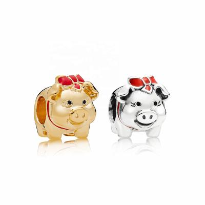 China 925 The Slovehoony Lucky Gold Pig Charm 925 Silver Animal Animal Bead Bead Charms For Bracelet Making for sale