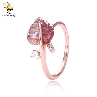 China 925 Sterling Silver Hot Sale Slovehoony Jewelry 2019 Designs Finger Rose Pink Glass Leaf Ring For Gifts Silver Jewelry for sale