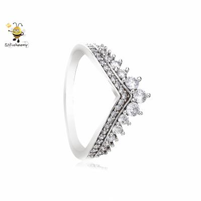 China high quality sterling silver princess Wishbone Ring Womens 925 Sterling Silver jewelry 925 gold Zircon jewelry for sale