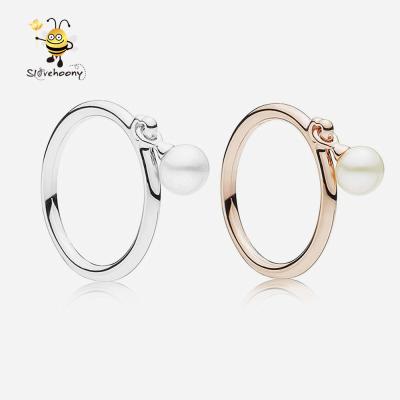 China 925 Sterling Silver Ring White Sliver Rose Gold Jewelry Slovehoony 925 Sterling Silver Pearl Rings Ring For Elegant Woman for sale