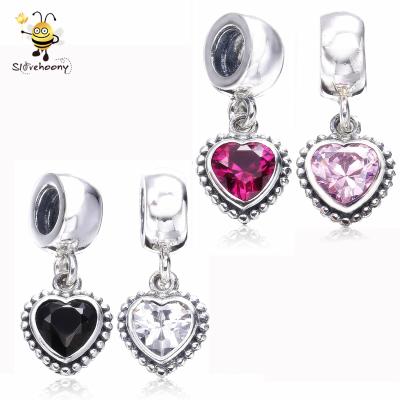 China Charm For Bracelet Making 925 Sterling Silver Simple Design 925 Sterling Silver Sparking Crystal Stone Bead Heart Pendant Jewelry New Arrival For Jewelry Making for sale