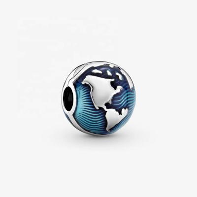 China Charm Clips Slovehoony Blue Globe Clip Charm 925 Sterling Silver Charms Jewelry Suit for Chain Bracelets and European Snake Bracelets Jewelry for sale