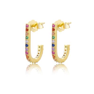 China Gold Plated Earrings For Woman Slovehoony 18K Gold Plated Rainbow Stone Huggie Earrings, Huggie Gold Plated Earrings For Woman for sale