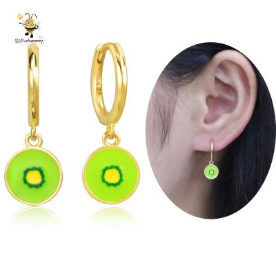 China Kiwi Huggies Hoop Earrings Set 18K Gold Enamel Drop Earrings Sterling Silver 925 Jewelry Fashion For Women Joyas Zirconia Jewelry 2021 for sale