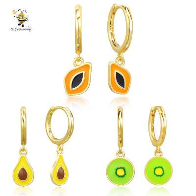 China Fashion Fashion Kiwi Papaya Avocado Huggies Hoop Earrings Set Fruit Enamel Hoop Earrings Sterling Silver 925 Jewelry For Women Joyas for sale