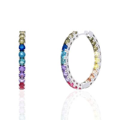 China Simple Design 925 Party Earring Slovehoony Fashion Jewelry Big Circle Earrings Sterling Silver Rainbow CZ Earrings for sale