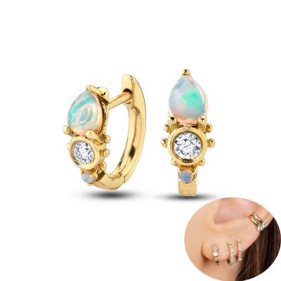 China Fashion 925 Sterling Silver 14K Gold Plated Blue Teardrop Shape Opal Huggie Hoop Earrings For Women Fashion Jewelry for sale