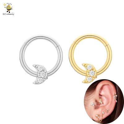 China Fashion Slovehoony 925 Gold Plated Moon Helix Cartilage Piercing Earrings 18k Sterling Silver Small Hoop Nose Lip Rings for sale