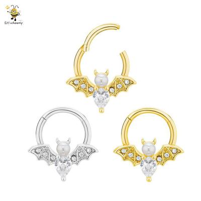 China Fashion Factory Customs Fine Jewelry Sterling 925 Silver Cute Bat Hinged Nose Ring Helix Piercing Clicker Sleeper Earrings for sale