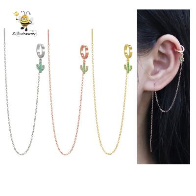 China Slovehoony Hawaii TRENDY Cactus Ear Cuff Clip Tassel Drop Line Earcuff Earring Sterling Silver 925 Jewelry For Women Tourism 2021 Style for sale