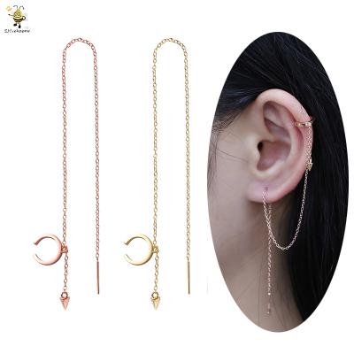 China Slovehoony Earring/Ear Cuff Korean Woman Accessories Fashion Jewelry 925 Sterling Silver Long Drop Chain Earrings Ball Pendants Threader for sale