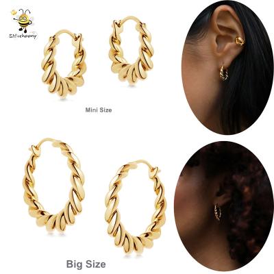 China Fashion 2021 Fashion 14K Gold Plated Exquisite 925 Sterling Silver Jewelry Big Twisted Huggie Circle Earrings For Women for sale