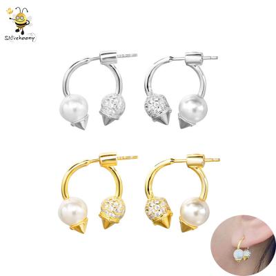 China Fashion Slovehoony Beads Big Series 925 Sterling Silver Jewelry 24k Gold Plated Two Ball Drop Earrings Studs For Women 2021 for sale