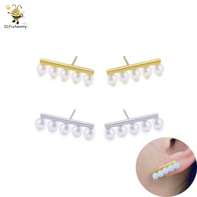 China Fashion 925 Sterling Silver Balance Series Jewelry 24k Gold Plated Five Studs Pearl Ball Drop Earrings For Women Girls for sale