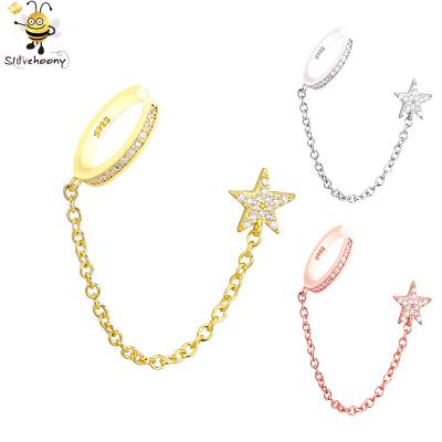 China Fashion 925 Sterling Silver Jewelry Ear Cuff with Dangling Long Chain Women Star Earrings Studs for sale