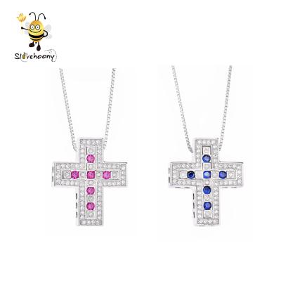 China Slovehoony Belle Epoque Double Cross Pendant Necklace for Men Pure Handmade Sterling Silver Wedding Cross Necklace 925 colors 6 for sale