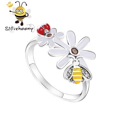 China 2019 925 Sterling Silver Popular Rings France Jewelry 100% Genuine Mother's Day Bee And Ladybug In Flower Garden Rings Women Spring Rings for sale