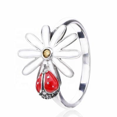 China Women&Girls Fashion Jewelry Ring Slovehoony White Enamel Flower Big Rings 925 Silver Engagement Rings Jewelry Ring For Women&Girls Fashion for sale