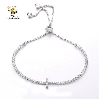 China Bracelets For Women Jewelry Adjust Mini Cross Pendant Bracelet For Women 100% 925 Sterling Silver Cross Bracelet God Bless You Silver Tennis Bracelet for sale