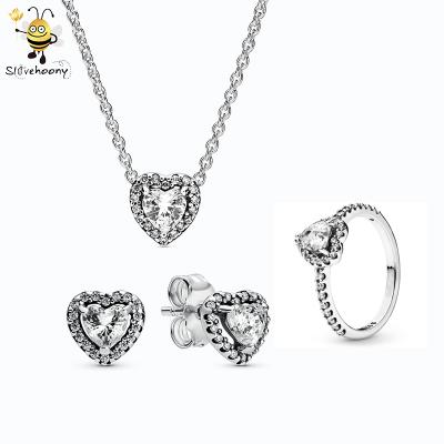 China 925 new 925 Sterling Silver Jewelry Set Heart necklace sterling silver pattern Ring Stud Earrings Love Gift 2020 jewelry for her for sale