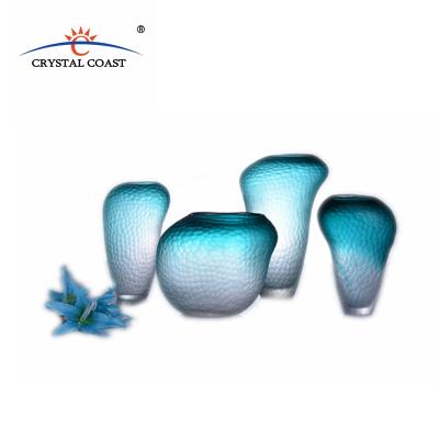 China New Design Europe Wholesale Home Wedding Decorative Blue Glass Flower Vase for sale