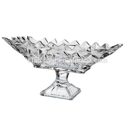 China Large viable rectangular modern design recycled crystal glass fruit bowl with foot for table centerpieces for sale