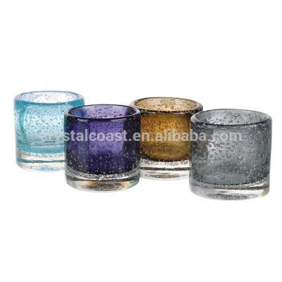 China 70*70*70mm Antique Cheap Crystal Bubble Cool Color Glass Candle Holder for sale