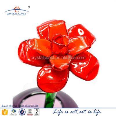 China Europe Valentine's Day Long Twisted Stem Red Mounted Glass Flower For Gifts for sale