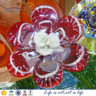 China Bright red white colorful flower in twisted / long stem Europe hand made murano glass for sale