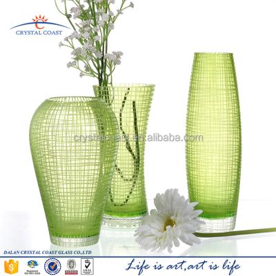 China Elegant and romantic handmade blown antique green glass vases for table centerpiece for sale