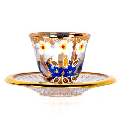 China Viable Color Painted Arab Hand Gold Rim Blown Tea Cup Set for sale