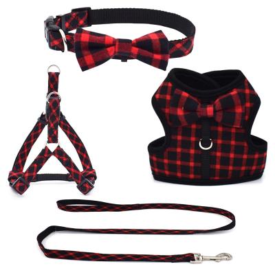 China Durable Print Adjustable Breathable Bow Chest Strap Collar Nylon Leash Set Soft Dog Leash Harness for sale