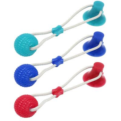 China Viable Pet Supplies Molar Cup Tug Dog Rope Toy Rubber Ball Bite Chew Suction Dog Self Play for sale