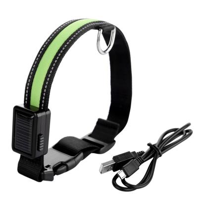 China Safety Reflective Night LED Pet Collar Obvious Reflective LED Solar Power USB Rechargeable Waterproof Dog Collar for sale