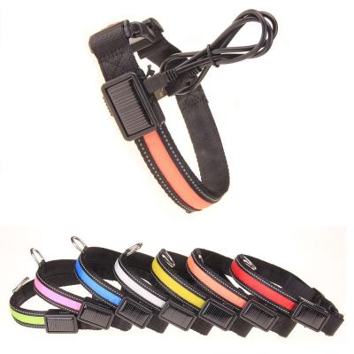 China Viable Power LED Rechargeable Solar Panel USB Reflective Flashing Dog Collar Dog Collar for sale