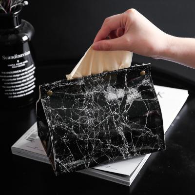 China Top Sales Kitchen Marble Pattern Tissue Box PU Leather Car Paper Tissue Napkin Case Pouch Home Home for sale